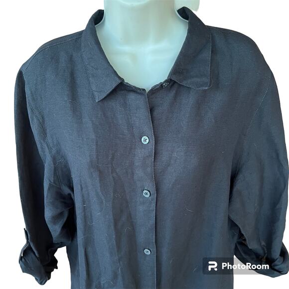 Tommy Bahama St. Lucia Linen Blend Boyfriend Shirt Black Swim Cover Up Women's L - Picture 3 of 12